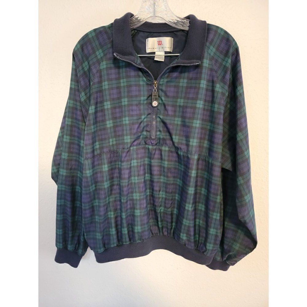 VTG Thomas E Wilson Golf Jacket  Pullover Mens  L Blue Plaid 1/2 Zip Windbreaker